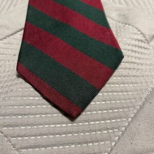 Vintage Jacobs Roberts Ltd Tie 100% Silk Red Green Striped Hand Sewn
